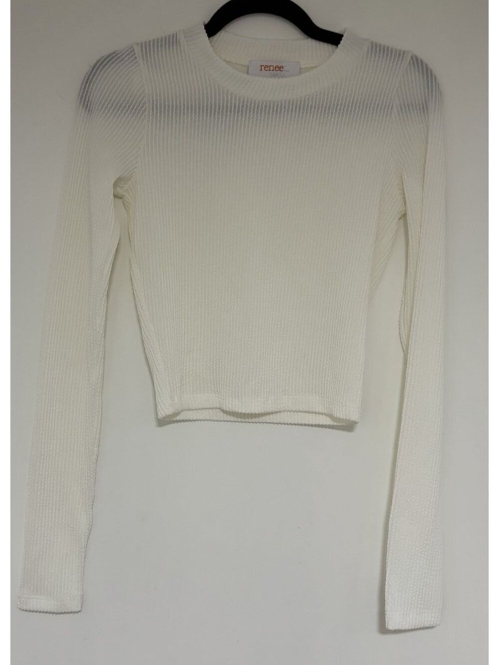 Renee C. Long Sleeve White Textured Crew Neck Women’s Shirt Size Small NWT